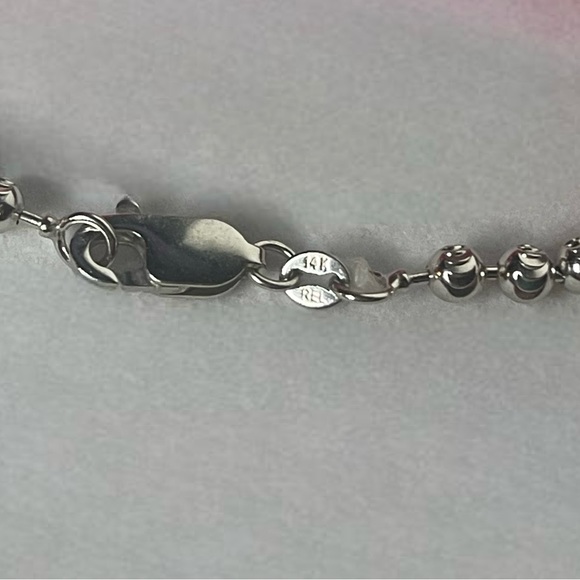NWT Elegant Moon-Cut Solid 14kg White Gold Ball Necklace 2mm/16inch length - Picture 5 of 5